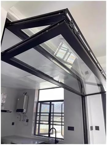 Aluminum Alloy Food Truck Service Window with Awning, Black Vertical Sliding Glass Window, Tempered Glass for Kitchen, Shed, Loft - Ideal for Mobile Food Concessions,Black,WxH 14"x51"/36x130cm