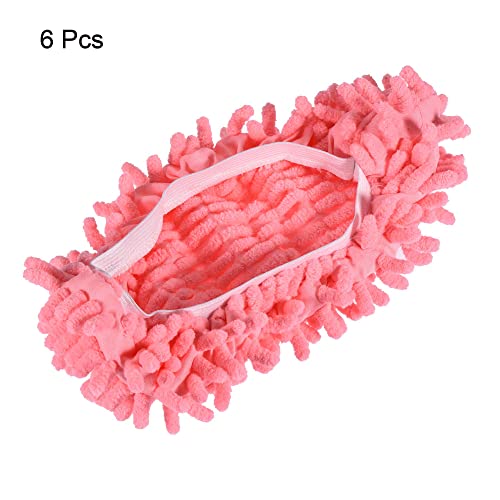 Image of MECCANIXITY Washable Cleaning Shoes Cover Multifunction Chenille Duster Mop Slippers Foot Socks for House Floor, Pack of 6 Pink