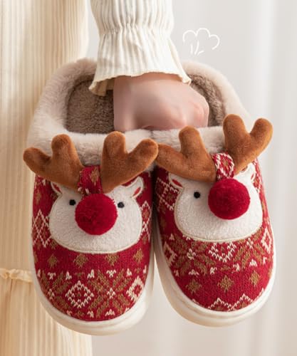 Fuzzy Reindeer Slippers Cute Animal House Slippers for Women Fluffy Furry Women's Warm Winter Slipper Indoor 20252