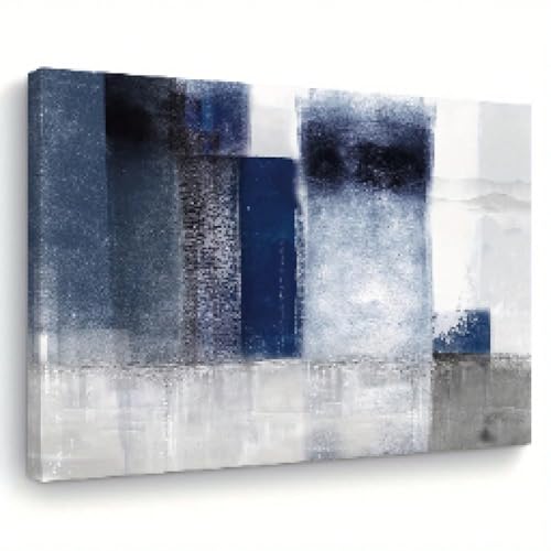 Peinture abstraite avec cadre de qualité supérieure, design bleu et gris 50x70