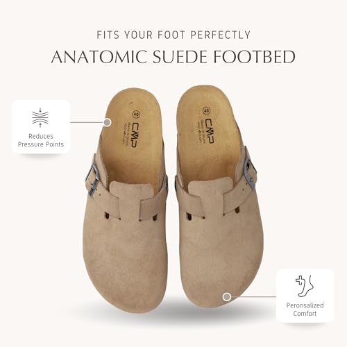 NAVARRO Women’s Suede Slippers – Premium Italian-Style Indoor/Outdoor Slip-On House Shoes – Anatomic Cork Footbed, Arch Support & EVA Sole – Made in Europe2