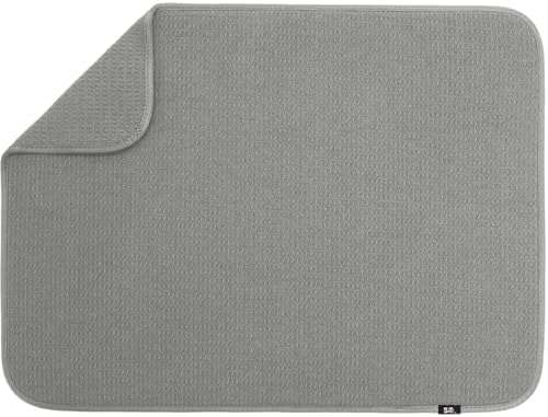 Image of S&T INC. Dish Drying Mat XL, 18” x 24”, Absorbent Microfiber Kitchen Counter Mat, Dish Drying Pad for Dishes, Utensils, Pots and Pans, Extra Large, Grey