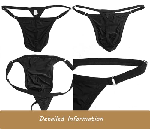 Men's Adjustable String Bikini Thongs G String Soft & Silky Bugle Pouch Underwear Swimwear Panties2
