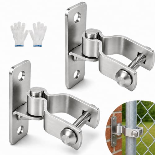 Image of 2-Pack Heavy Duty Wall Mount Gate Hinges for Chain Link Fence, 1-3 /8 inch OD Pipe Farm Gate Hardware with 5 /8 inch Male Pin, Outdoor Metal Gate Hinges