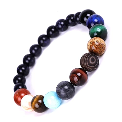 HuaTeus Chakra Bracelet Solar System Galaxy Planet Anxiety Relief Natural Stone Gemstones Distance...