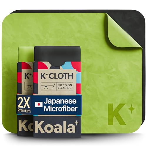 Koala Lens Cleaning Cloth | Japanese Microfiber | Glasses Cleaning Cloths | Eyeglass Lens Cleaner | Eyeglasses, Camera, VR/AR Headset, and Screen Cleaner | Black & Green (Pack of 2)