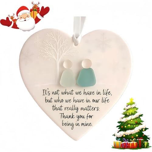 Cadeau en forme de cœur en verre de mer pour femme, ornement en forme de cœur de cérémonie plat 2D, décoration à suspendre pour sapin de Noël, cadeaux universitaires, pendentif souvenir, art du verre