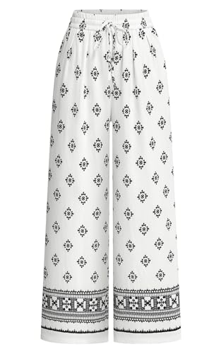 Image of PRETTYGARDEN Womens Pants Elastic Waist Floral Lightweight Palazzo Pants for Women Casual Lounge Wide Leg Pants Woman