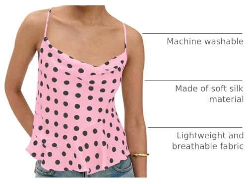 TERIVEEK Womens Polka Dot Tank Tops Cowl Neck Ruffle Blouse Tie Back Sleeveless Asymmetrical Hem Shirt Going Out Tops Pink — view 4