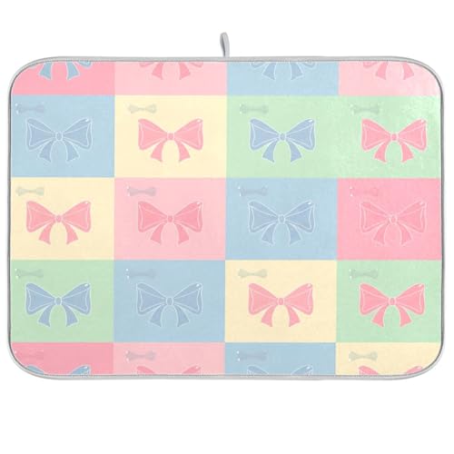JUMBEAR Tapete de secado de platos, bonito moño de secado rápido, base absorbente para máquina de café, suela de goma antideslizante, tapete de secado absorbente para cocina, fregadero de 16 x 18