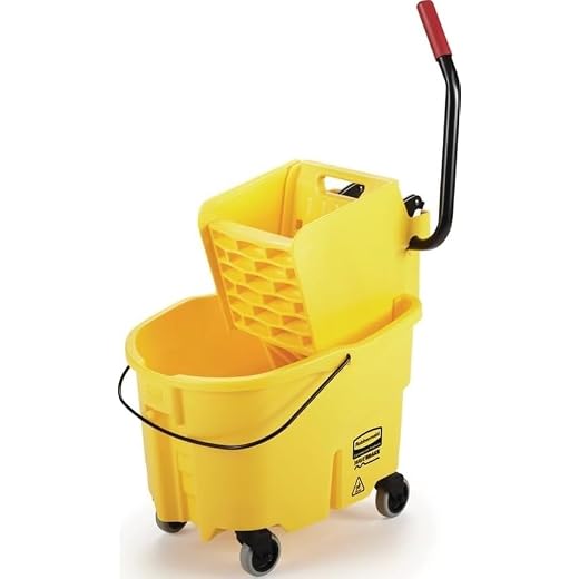 Rubbermaid Commercial Products WaveBrake 26 Qt. Side-Press Mop Bucket and Wringer Combo on Wheels, Yellow, for Professional/Industrial/Business Heavy-Duty Floor Cleaning/Mopping