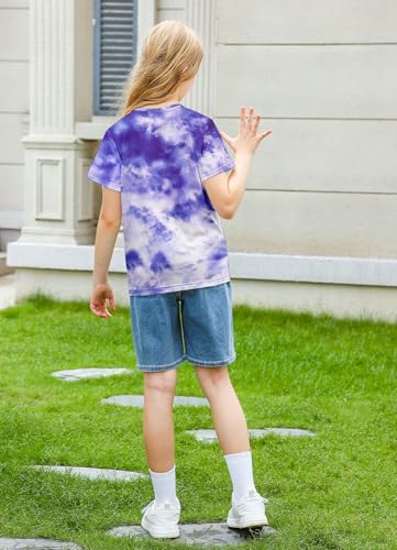 Image of SunFoucs Girls Kids Shirts Size 5-12 Tie Dye Casual Tshirt Short Sleeve Crewneck Tee Top | Short Sleeve Rainbow Tee Top