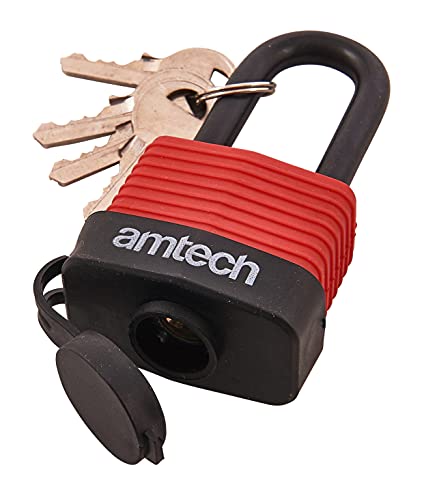 Amtech T0760 40mm Long Shackle Weatherproof Padlock Outdoor Padlock 4 Keys Wide Range of Security Applications Black & Red