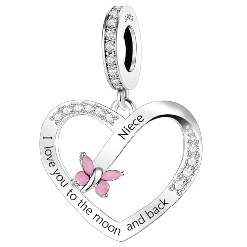 Abalorio de plata Niece I Love You con mariposa para pulsera de sobrina