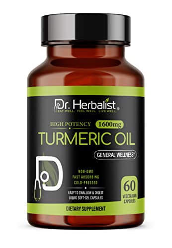 Image of Dr. HERBALIST Turmeric Oil Capsules 1600mg - Cold-Pressed Curcuma Longa (Turmeric Root) Oil Softgels - Antioxidant Support, Easy-Swallow - 60 Count