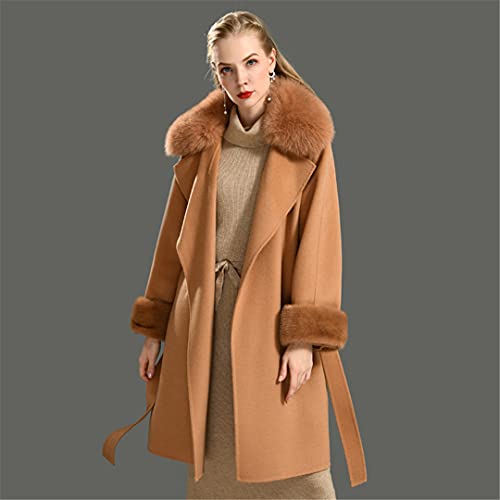100% Wool Coat For Women Spring Jacket Mink Fur Cuffs Double-Sided Cashmere Coat Camel S #TOP6