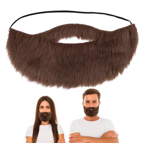 LUSTRIB Brown Fake Mustache, Men's Fake Beard with Elastic Band, Facial Hair Fake Moustache Costume...