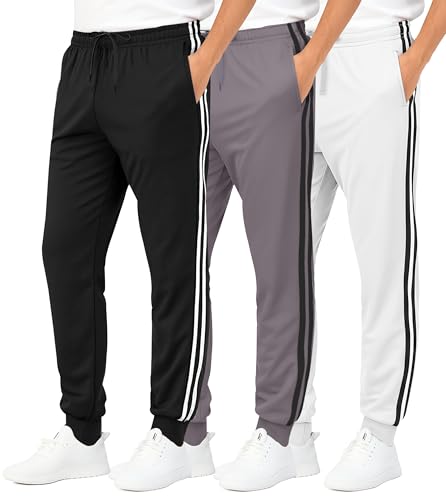 Image of Real Essentials 3 Pack: Boys' Athletic Jogger Sweatpants - Kids Teens Youth Active Sports Pants with Pockets (Sizes 5-18)
