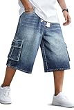 GINGTTO Mens Baggy Jean Shorts Long Wide Leg Jean Shorts Men Cargo Oversized Denim Shorts for Men Capri 15 Inch Blue 44