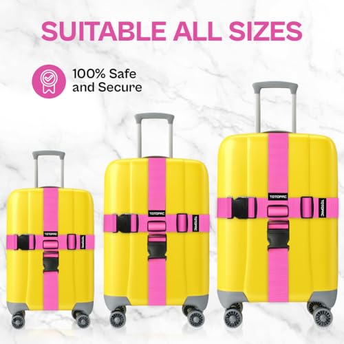 Image of 4 Pack Luggage Straps, Adjustable Suitcase Belts 72 inch x 2 inch with Quick Release Buckle, Durable Travel Accessories for Secure Luggage and Easy Identification (Pink)