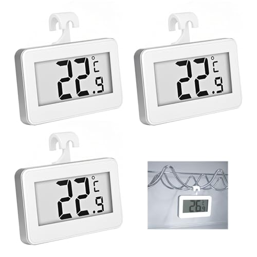 3 Piezas Termómetro Digital Nevera, Termometro Congelador Frigorífico LCD, Mini Termómetro Refrigerador Nevera con Pantalla Clara Gancho, Compacto para Cocina Hogar Restaurantes, Rango -20°C a 50°C