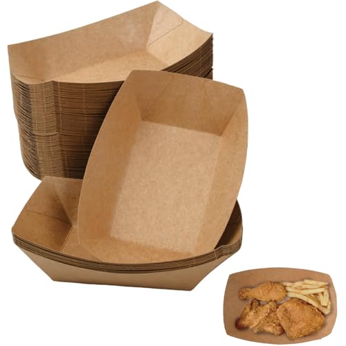 Wisebom 100 Pièces Boîte en Papier Kraft pour Salade, Frites, Restauration Rapide - Bol en Carton pour Curry, Intestin, Barbecue, Sushi, Snack Pack Bateau