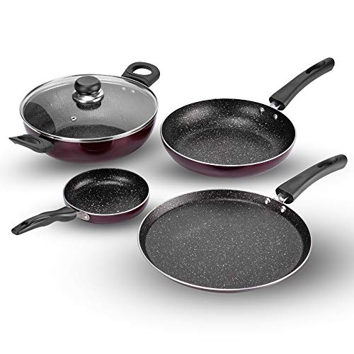 Vinod Supreme Aluminium Non Stick Cookware Set of 4 | 2ltr kadai, 28cm Dosa Tawa, 14cm and 22cm...