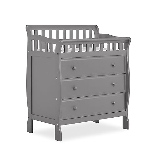 Dream On Me Marcus Changing Table And Dresser In Storm Grey, Features 3 Spacious Drawers, Non-Toxic Finishes, Comes With 1" Changing Pad, Made Of Solid Wood