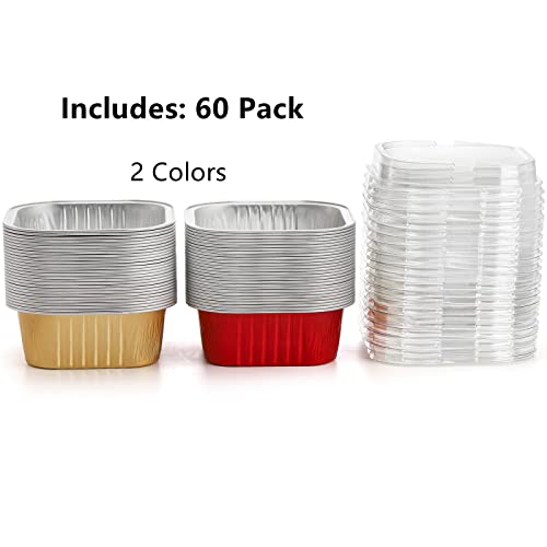 Zeayea 60 Pcs 10 Oz Aluminum Foil Baking Cups With Lids, Disposable Foil Ramekins Cupcake Containers, Cupcake Muffin Liners Cups For Wedding Christmas Birthday Party #TOP4