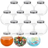 GUSHBIN Plastic Ivy Bowls Clear Fish Bowls with Lid and Straws, 16.9 oz Ball Shape Clear Drink Bowl Summer Drink Cups, Spherical Bulb Cups for Carnival Game, Candy, Party Favors,Drinks,12 Packs