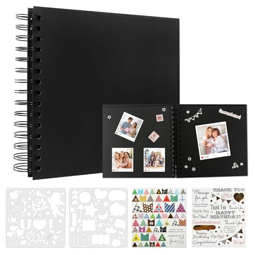 80 Seiten Fotoalbum zum Selbstgestalten 20,5 × 22 cm Scrapbook Spiralalbum mit Aufkleber Vorlagen Fotobuch zum Selbstgestalten Klein Buch zum Selber Gestalten für Jahrestag Geburtstag Hochzeit