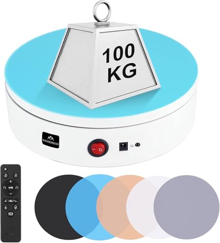 BAOSHISHAN Motorized Rotating Display Stand 12inch/220LB, 360 Degree Photography Turntable with Remote Control, Electric Turntable for Products Photo or Short Video (White, 11.8inch/220lbs)