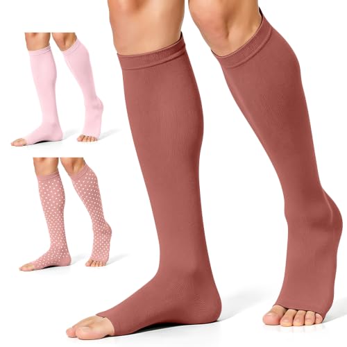 Image of CHARMKING 3 Pairs Open Toe Compression Socks for Women & Men Circulation 15-20 mmHg is Best Support for All Day Wear