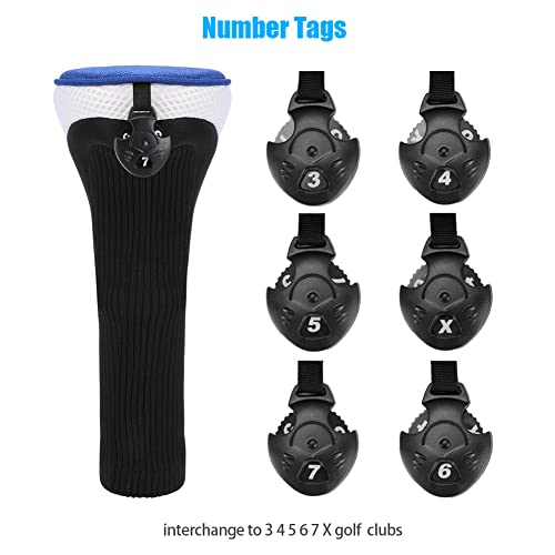 Lybile Golf Club Head Covers For Fairway Woods Driver Hybrids, 4Pcs Long Neck Mesh Golf Club Headcovers Set With Interchangeable No. Tags 3 4 5 6 7 X (Blue) #TOP3
