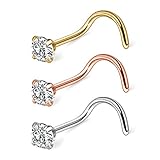Ruifan 3PCS 20G Surgical Steel Clear 3mm Diamond Cubic Zirconia Crystal Nose Twist Screw Ring...