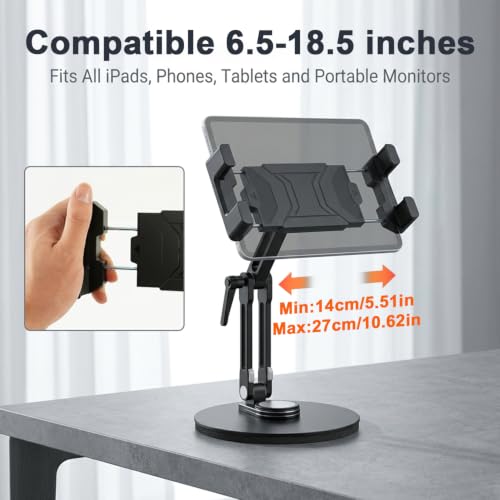 Image of ZORBES Monitor Stand Holder for 6.5-18.5Inch, Adjustable Portable Monitor Desktop Clamp Tablet Riser Stand with 360 Rotation, Heavy Duty Aluminum Alloy Folding Tablet Monitor Screen Support