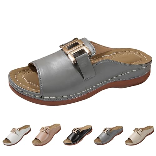 Pantuflas de mujer con parte inferior gruesa para mujer, suaves, ligeras, para playa, informales, modernas, simples, con hebilla de metal, boca de pez, antideslizantes, a la moda, sandalias para