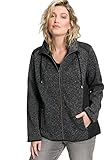 Hybrid-Optik mit Web-Besatz Ulla Popken Damen Strickfleece-Jacke, Web-Besatz, Stehkragen, Bindeband Sweatjacken, Schwarz, 46/48