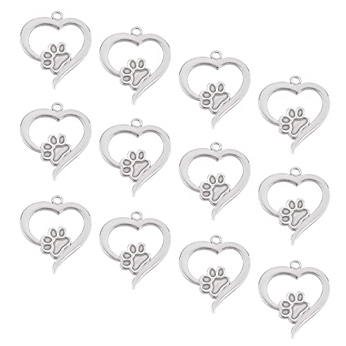 Pendentifs cœur empreinte de chien en acier inoxydable pour bijoux 12 pièces