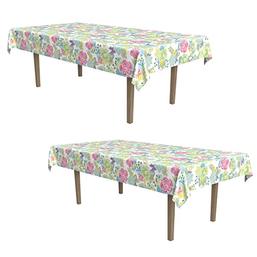 Image of Beistle Succulents Tablecover, 54 inchx108 inch, 2 Pieces, Spring Summer Picnic Tea Plant Party Table Decorations