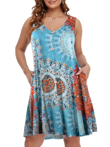 Image of BELAROI Summer Dresses for Women Beach Tshirt Sundress V Neck Casual Swing Tank Dress Swimsuit Cover Ups Pockets