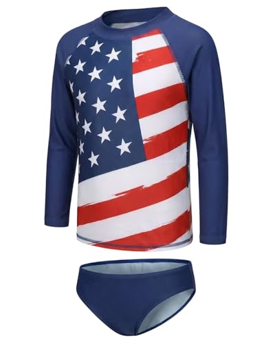 Image of Girls Two Piece Rash Guard Swimsuits Set Long Sleeve Bathing Suit with UPF 50+ Sun Protection Kids Sunsuits Swimwear Set