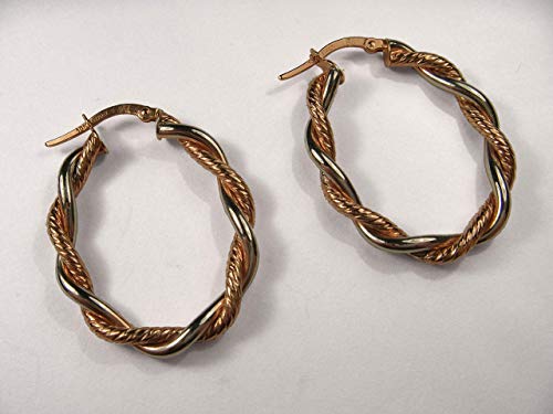 Beautiful 14K 2-toned White Gold Pink Rose Gold Braided Hoop Earrings