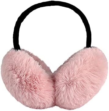 Surblue Unisex Foldable Earmuffs Warm Faux Furry Fleece Winter Outdoor, Pink
