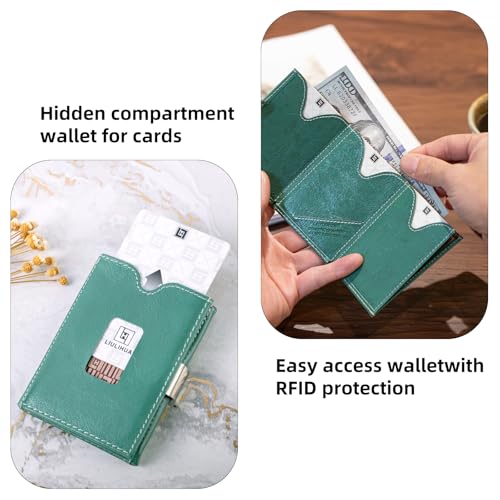 Image of LLH Leather Trifold Wallet - RFID Blocking with Stainless Steel Locking Clip Wallet, Minimalist Front Pocket RFID Blocking Credit Card Holder (Turquoise)