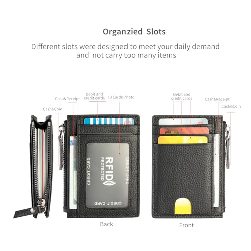 Image of Slim Wallet for Women Small Leather RFID Blocking Credit Card Holder Minimalist Wallet with Coin Purses & Pouches,S Black