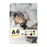 A6 Refillable 6 Ring Faux Leather Budget Binder,Mini Notebook Binder Cover for A6 Filler Paper,Loose Leaf Personal Planner Cover with Magnetic Buckle Closure (Marble White)