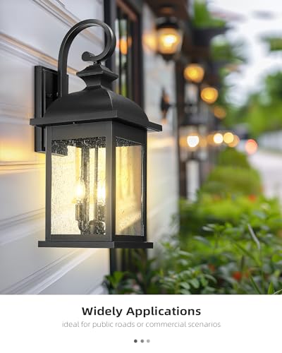 Image of FEMILA 26 inch Outdoor Wall Light, Large Exterior Wall Light Fixtures, 3 Light Outdoor Wall Lantern Porch Lights for Entryway, Patio, Garage, Doorway, Matte Black Finish, E12 Base, 4FD54B-L BK