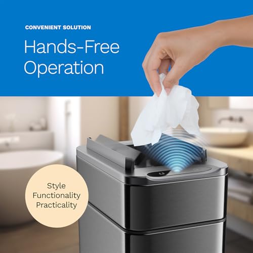 Image of hOmeLabs 2.4 Gallon Touchless Sensor Trash Can, Automatic Retractable Butterfly Lid, Batteries Included, Space-Efficient, Easy Clean, Battery-Powered (Pack of 2)