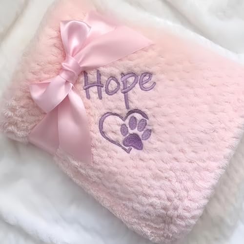 MEIEG Maßgeschneiderte Flanelldecke Für Hunde/Katzen, Personalisierte Haustierdecken Mit Namen, Besticktem Text/Symbol Bettdecken, Geschenke Für Tierliebhaber(45 * 65cm)